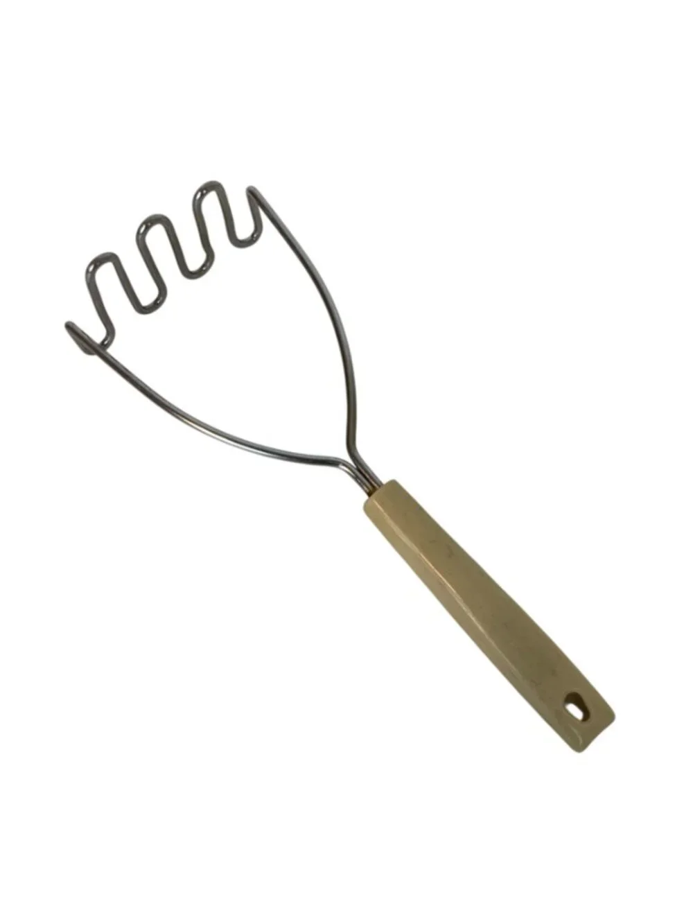 Vintage Ekco Metal Potato Masher With Beige Plastic Handle Kitchen Utensil